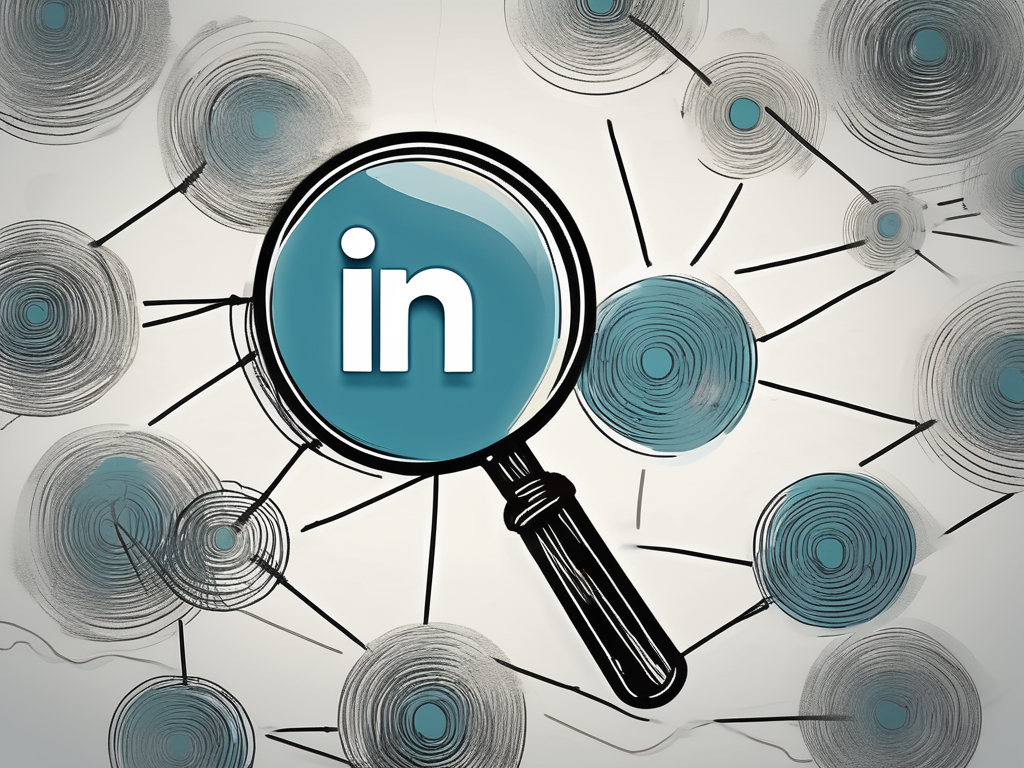 A magnifying glass hovering over a linkedin icon